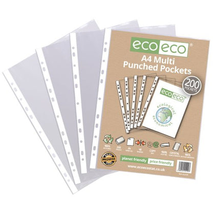 A4 100% Recycled Multi Punched Pockets - Pack of 200