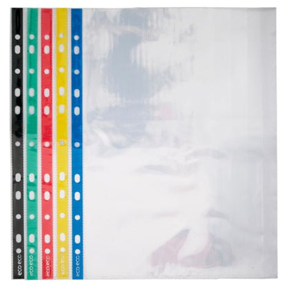 A4 100% Recycled Colour Spine Multi Punched Pockets - Pack of 50, 25