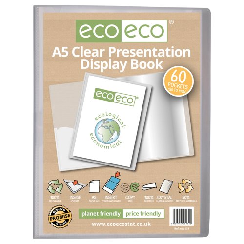 A5 50% Recycled Presentation Display Book with 60, 20 Clear Pockets - Single