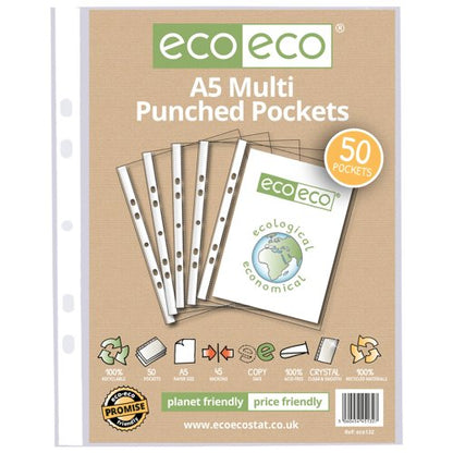 A5 100% Recycled Multi Punched Pockets - Pack of 100, 50