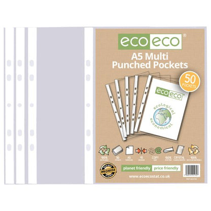 A5 100% Recycled Multi Punched Pockets - Pack of 100, 50