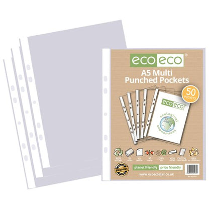 A5 100% Recycled Multi Punched Pockets - Pack of 100, 50