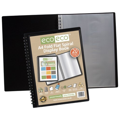 A4, A5 50% Recycled Fold Flat Spiral Display Book with 20 pockets - Single