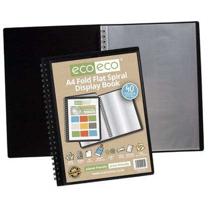 A4 50% Recycled Fold Flat Spiral Display Book with 40, A4 50% Recycled Fold Flat Spiral Display Book with 60, A5 50% Recycled Fold Flat Spiral Display Book with 40, A5 50% Recycled Fold Flat Spiral Display Book with 60 Pockets - Single