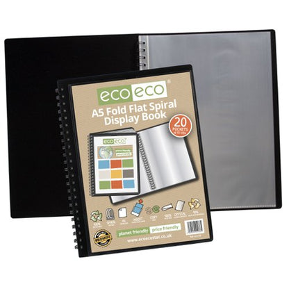 A4, A5 50% Recycled Fold Flat Spiral Display Book with 20 pockets - Single