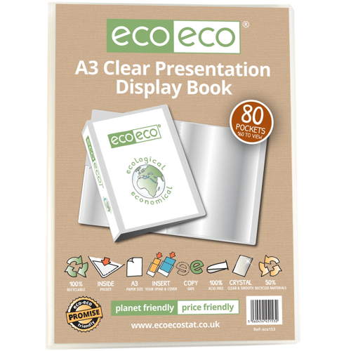 A5 50% Recycled Clear 80, A4 50% Recycled Clear 80, A4 50% Recycled Clear 100, A3 50% Recycled Clear 80, A5 50% Recycled Clear 100 Pocket Presentation Display Book