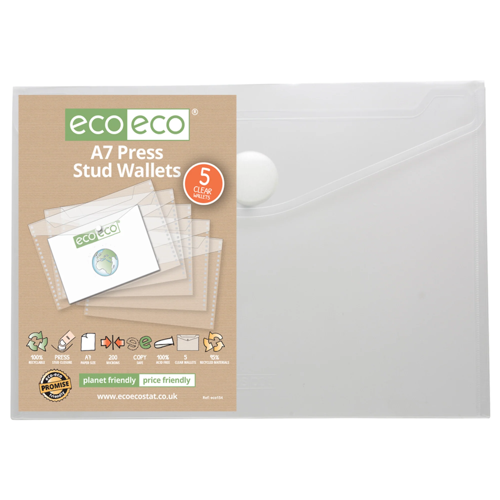 A7, A6 95% Recycled Clear Press Stud Wallets (5)