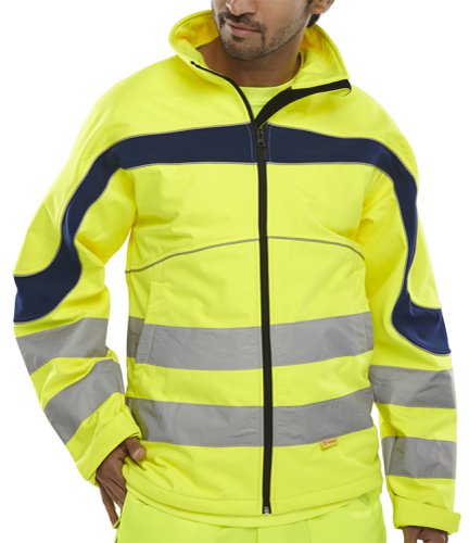 Beeswift Eton Hi-Viz Soft Shell Jacket Saturn Yellow / Navy 4XL, 5XL, 6XL, M, XL, 2XL, 3XL