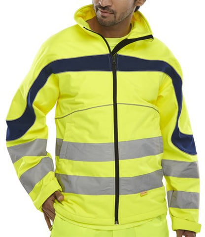 Beeswift Eton Hi-Viz Soft Shell Jacket Saturn Yellow / Navy 4XL, 5XL, 6XL, M, XL, 2XL, 3XL