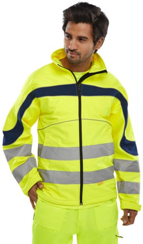 Beeswift Eton Hi-Viz Soft Shell Jacket Saturn Yellow / Navy L