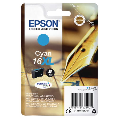 Epson C13T16324012 DURABRITE ULTRA INK 16 XL SERIES PEN & CROSSWORD CYAN