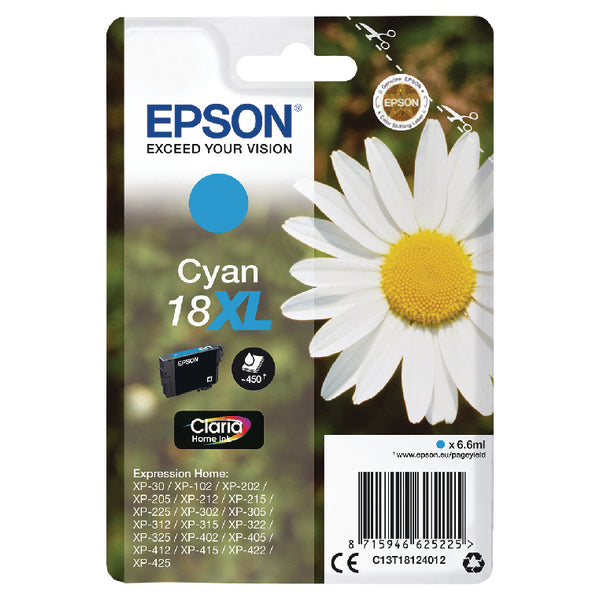 OEM Epson C13T18114012 (18XL) Ink Cartridge Black High Capacity 470 Pages 11.5ml