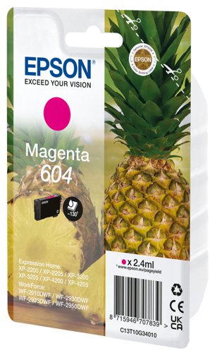 OEM Epson 604 (T10G34010) Magenta Original Standard Capacity Ink Cartridge (Pineapple)