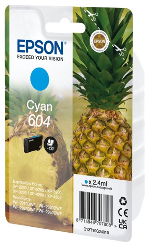 OEM Epson 604 (T10G24010) Cyan Original Standard Caoacity Ink Cartridge (Pineapple)