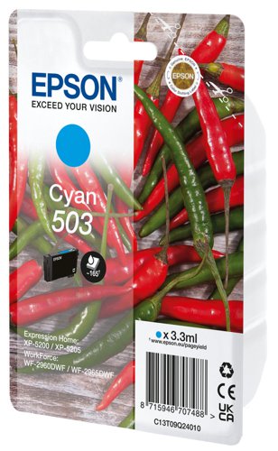 Epson C13T09Q24010 503 Ink Cartridge Cyan 165 Pages 3.3ml