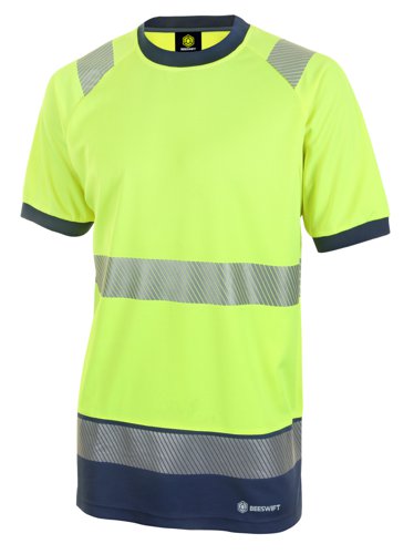 Beeswift High Visibility  Two Tone Short Sleeve T Shirt Saturn Yellow / Navy 3XL, 4XL, M, XL, 2XL