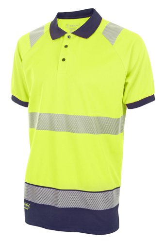 Beeswift High Visibility  Two Tone Polo Shirt Short Sleeve Saturn Yellow / Navy 3XL, 4XL, M, XL, 2XL