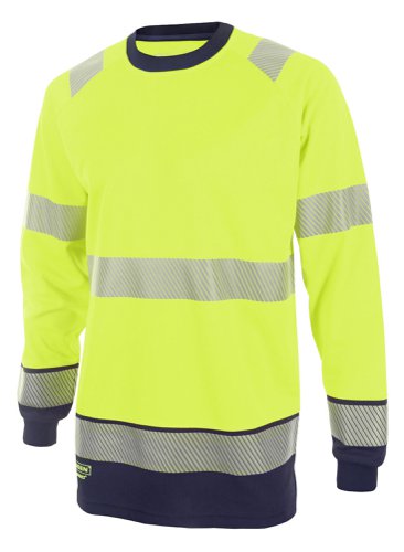 Beeswift High Visibility  Two Tone Long Sleeve T Shirt Saturn Yellow / Navy 3XL, 4XL, M, XL, 2XL