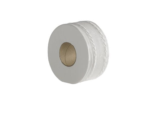 Janitorial 2 ply white mini jumbo recycled toilet rolls - 12 x 150m 76mm core