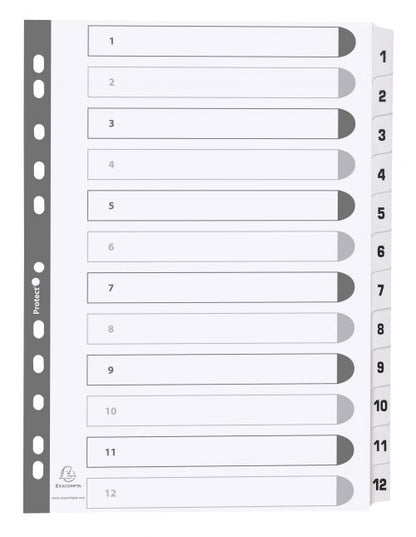 Exacompta Mylar Printed 160 GSM Indices A4 12 Part, 1 to 12, 31 Part, 1 to 31 Numbered Tabs