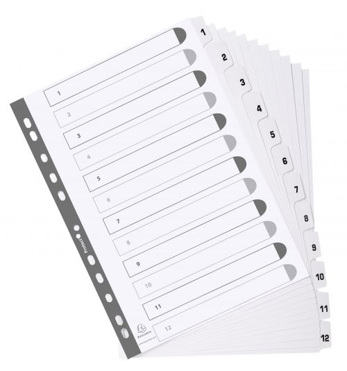 Exacompta Mylar Printed 160 GSM Indices A4 12 Part, 1 to 12, 31 Part, 1 to 31 Numbered Tabs