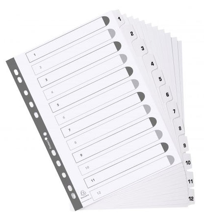 Exacompta Mylar Printed 160 GSM Indices A4 12 Part, 1 to 12, 31 Part, 1 to 31 Numbered Tabs