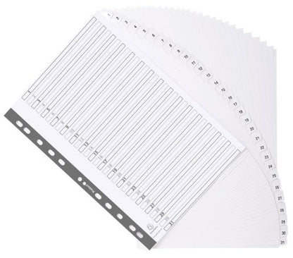 Exacompta Mylar Printed 160 GSM Indices A4 12 Part, 1 to 12, 31 Part, 1 to 31 Numbered Tabs