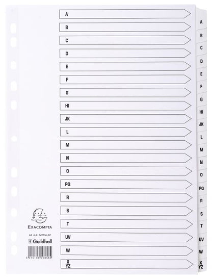 Exacompta Mylar Printed 160 GSM Indices A4 20 Part A to Z Letter Tabs