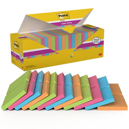 Post-it Super Sticky Notes, Assorted Colours, 76 mm x 76 mm, Promo Pack, 90 Sheets/Pad, 21 + 3 FREE Pads/Pack, 100% PEFC SGSCH-PEFC-COC-110078