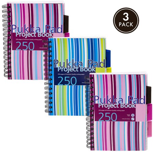 Pukka Pads Pukka Pad Stripes Polypropylene Project Book 250 Pages A4, A5 Blue/Pink (3)