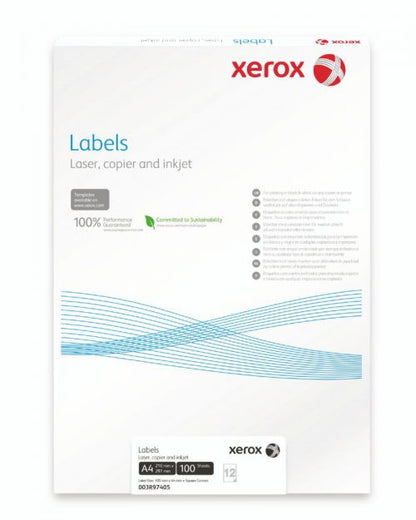 Xerox Monolaser Labels Square Corners Face:FSC4 33Up A4 70X25mm White Permanent Pack 100 003R97410