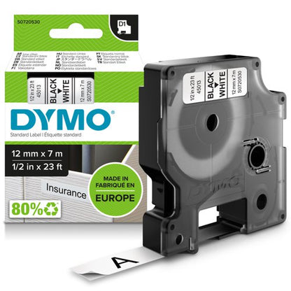 OEM DYMO 45013 (S0720530) D1 Label Tape 12mm x 7m Black on White