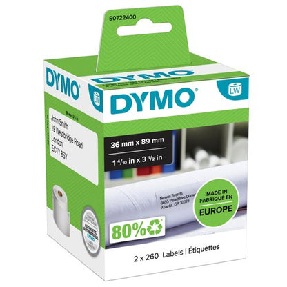 OEM DYMO 99012 (S0722400) Label TapeWhite 89mm x36mm Pack qty 2