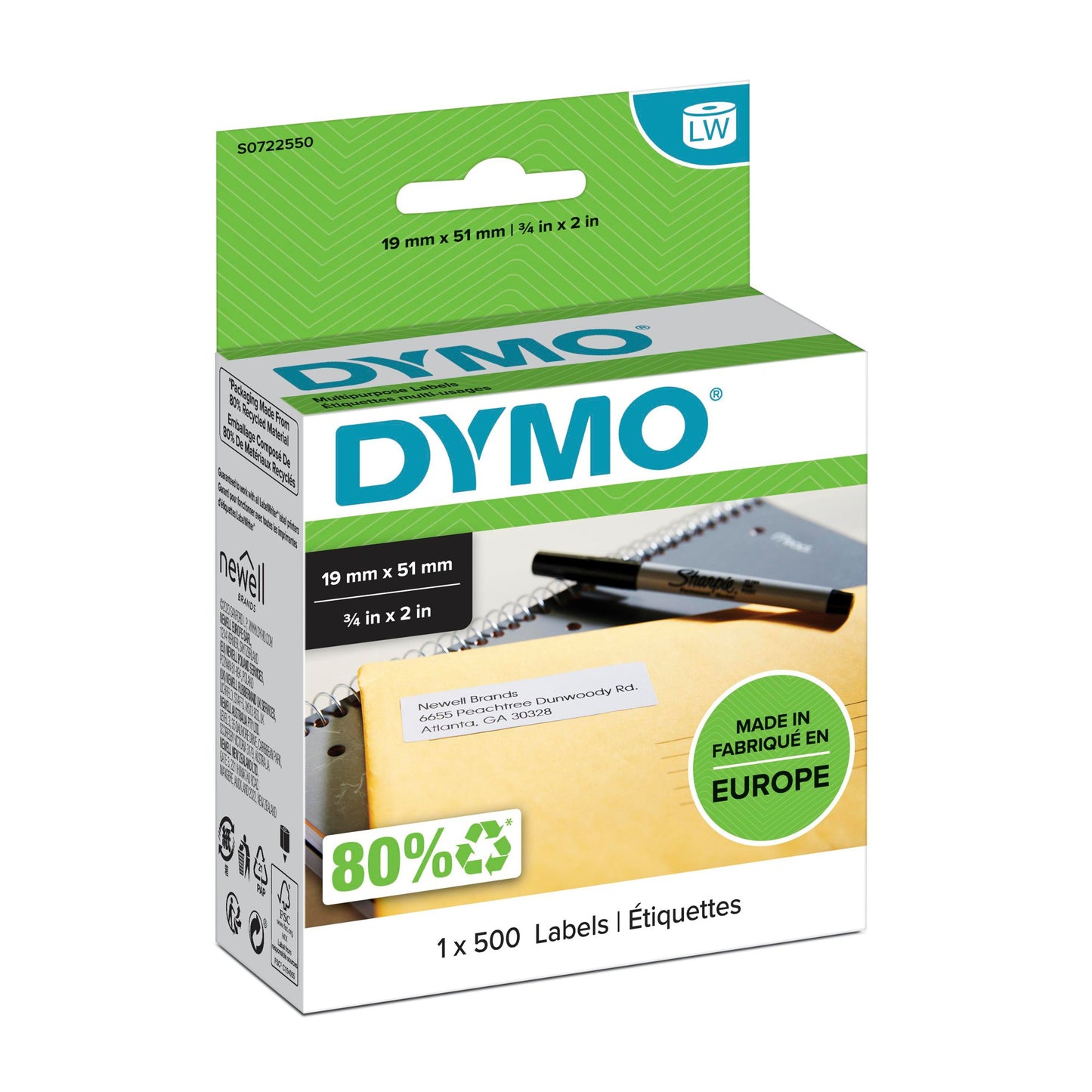 Dymo 11354/S0722540 DirectLabel-etikettes 57mm x32mm for Dymo 400 Duo/60mm