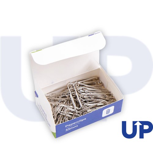 UP Metal Paperclips 33mm rounded 10 x Box of 100