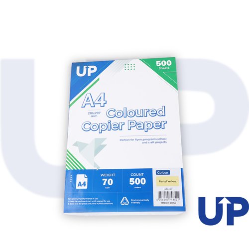 UP Coloured A4 Copier Paper 70GSM Pastel Green, Pastel Blue, Pastel Pink, Pastel Yellow, Bright Yellow - 500 sheets - 1 Ream