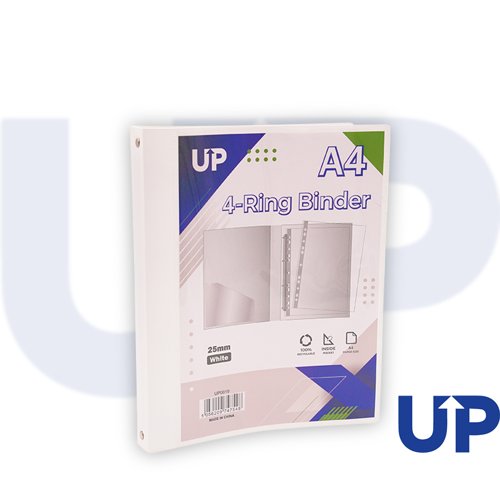 UP A4 Presentation Binder Spine Mechanism 4 Ring 25mm, 40mm - White (10)