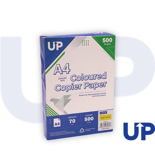 UP Coloured A4 Copier Paper 70GSM Pastel Green, Pastel Blue, Pastel Pink, Pastel Yellow, Bright Yellow - 500 sheets - 1 Ream