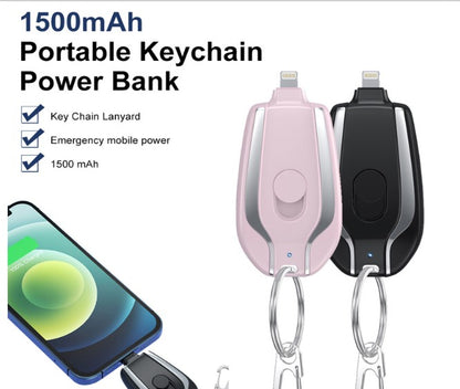 1500mAh Mini Power Emergency Pod Keychain Charger With Type-C Iphone and Android
