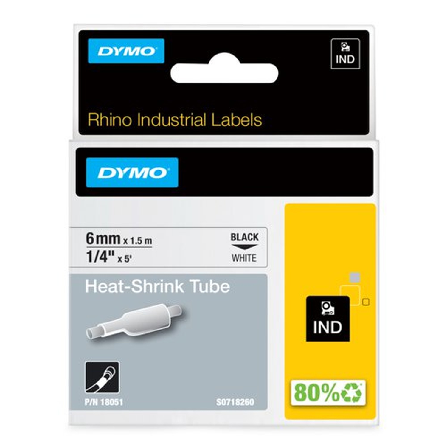 OEM Dymo 18051/S0718260 Heat Shrink Tubes black / white 6mm x 1.5m for Dymo Rhino 6-12mm/19mm/24mm
